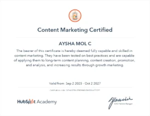 HubSpot Certification-Best Digital Marketing Consultant in Wayanad