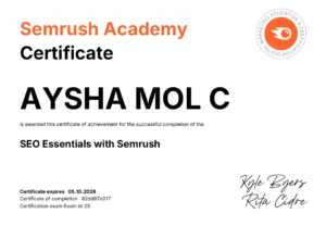 SEMRUSH Certification-Best Digital Marketing Consultant in Wayanad