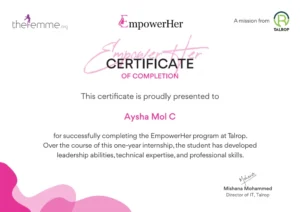 EmpowerHer Internship Certification-Best Digital Marketing Consultant in Wayanad